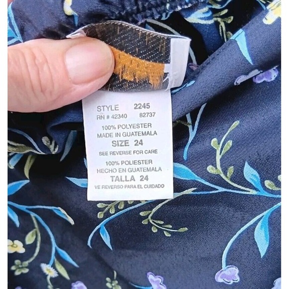 Vintage 80s TR Bentley Plus‎ Blue Floral Rayon Maxi Skirt Elastic Back Women 24 - Picture 6 of 8